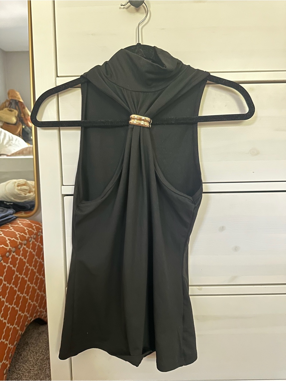 Black Sleeveless Halter Top with Gold Accent